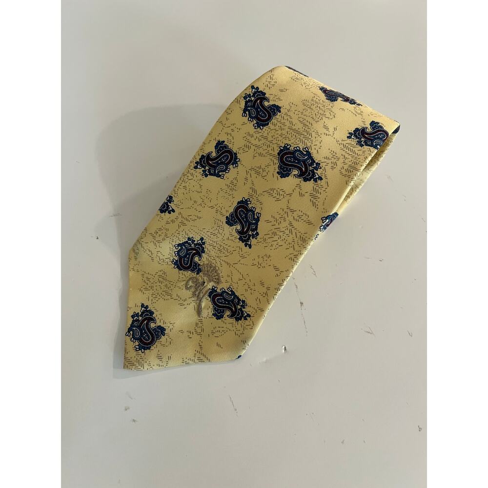 Countess Mara Men's Silk Neck Tie Yellow with Blue Red Small Paisley JL